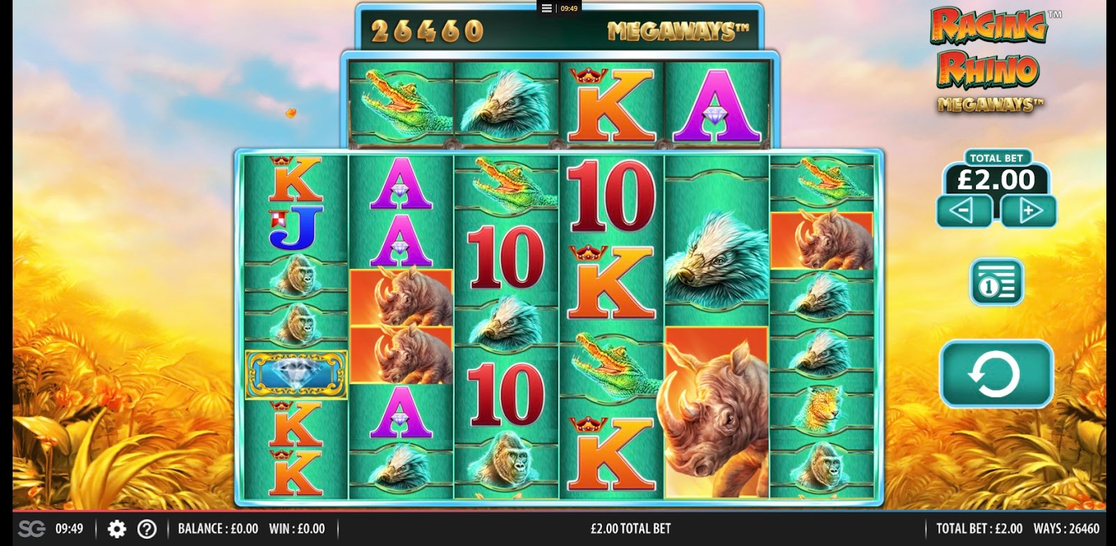 Raging Rhino Megaways online slot gameplay at a Light & Wonder casino