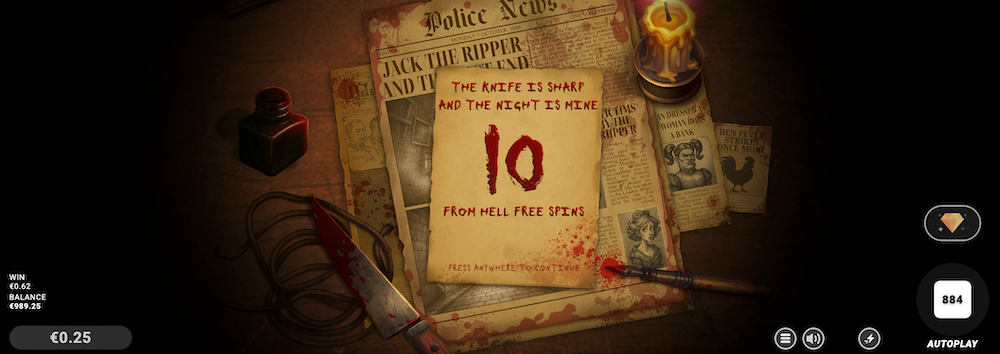 Jack slot game by Wicked Games, a dark Victorian-themed online slot inspired by Jack the Ripper, showing the free spins feature.